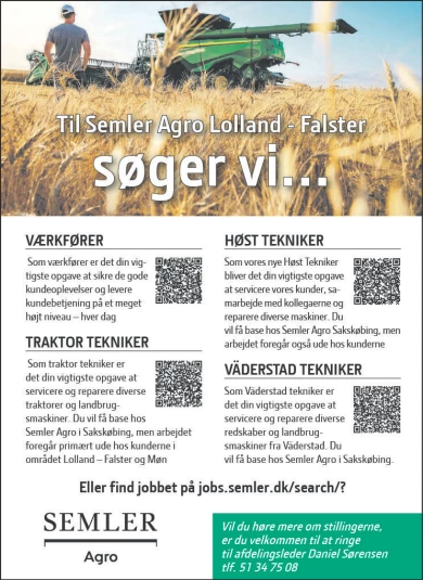 Annonce for  Semler Agro A/S