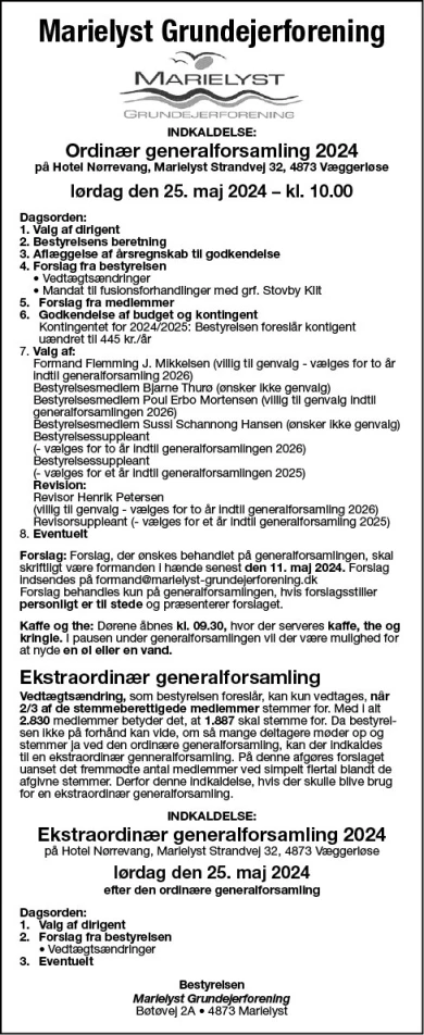 Annonce for  Marielyst Grundejerforening